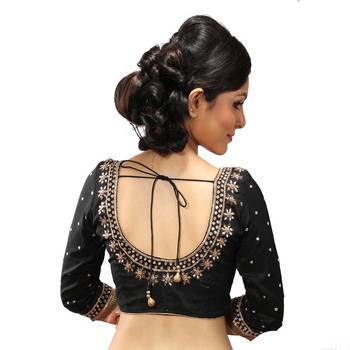 Black handwork dupion silk stitched blouse 1