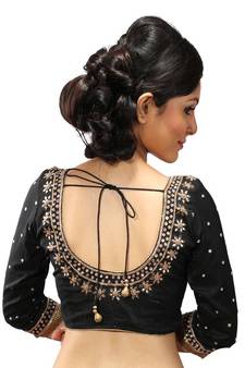 Black handwork dupion silk stitched blouse