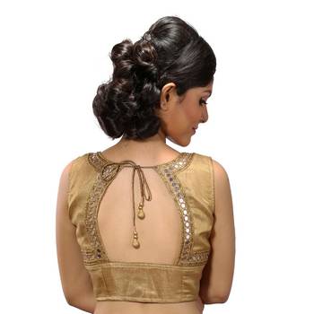 Gold mirror work silk stitched blouse 2