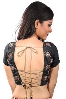 Black mirrorwork dupion silk stitched blouse
