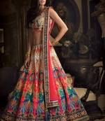 Multicolor art silk printed unstitched lehenga choli