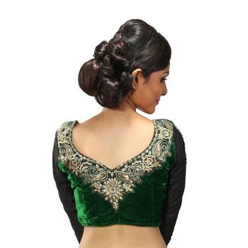 Green velvette embroidered full sleeves blouse 2