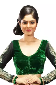 Green velvette embroidered full sleeves blouse