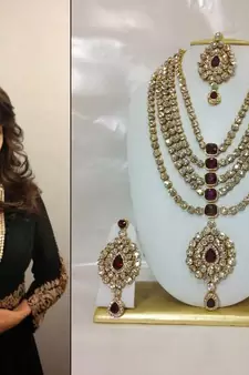 Famous Bollywood Replica Jewelry Set in Maroon with Pearls