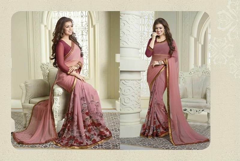 Women's Georgette Brown Embellished Designer Saree With Blouse Piece