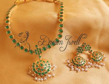 Gorgeous Semi Precious Emerald South Indian Style Necklace Set 1