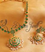Gorgeous Semi Precious Emerald South Indian Style Necklace Set