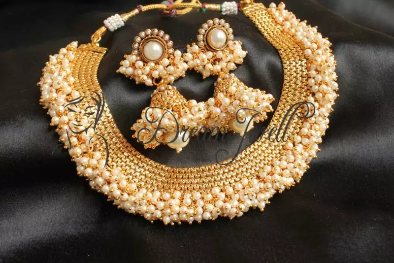  Beautiful Designer Pearl Cluster Necklace Set 