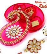 Premium Keri Shape Pink Rakhi Gift Box With Floral Zardosi Rakhi