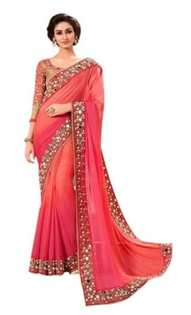 Mira Enterprise Gorgeous Pink Beautiful Mirror Work Saree Sari