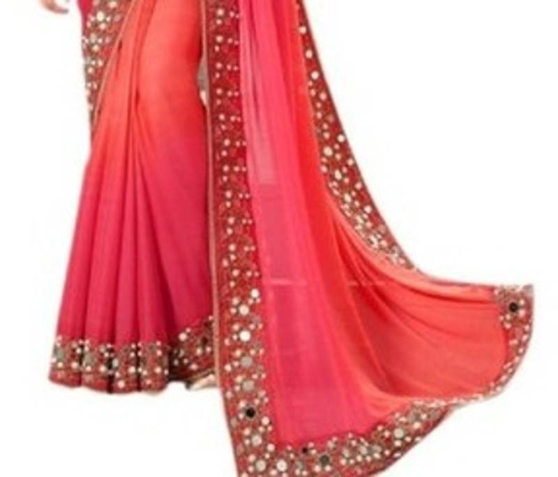 Mira Enterprise Gorgeous Pink Beautiful Mirror Work Saree Sari