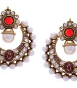 Beautiful Gold Plated Red N White Pearls Round Hangings