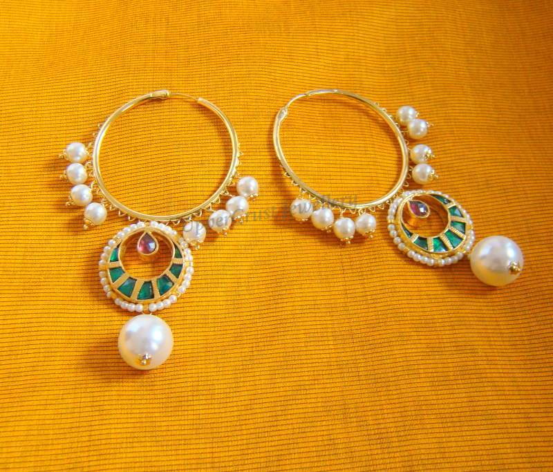 Kundan Pearl Jadtar Chand Bali Loop Earrings