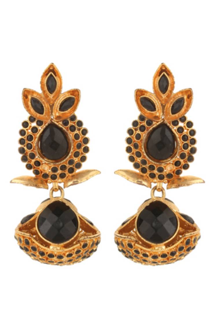 PURE Collection Black Colour Ethnic Indian Antique Golden Earrings For Women