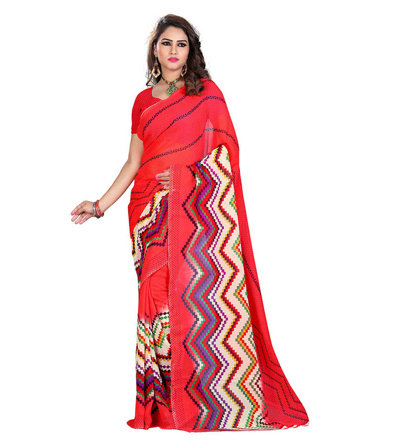 multicolor printed bhagalpuri silk saree With Blouse