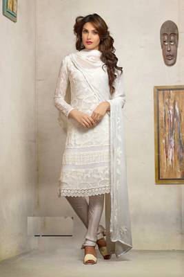White georgette embroiderd semi stitiched salwar with dupatta 1