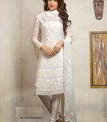 White georgette embroiderd semi stitiched salwar with dupatta