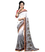 White embroidered chiffon saree With Blouse
