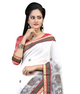 White embroidered chiffon saree With Blouse 2