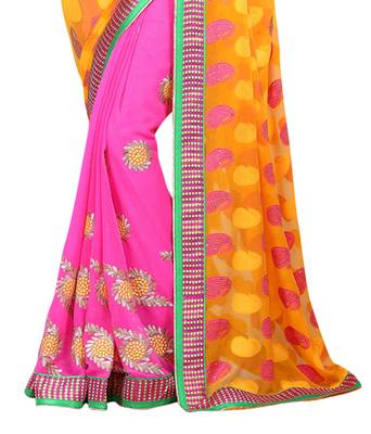 Yellow embroidered Jacquard saree With Blouse 2