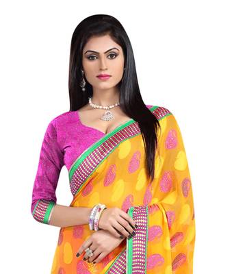 Yellow embroidered Jacquard saree With Blouse 3