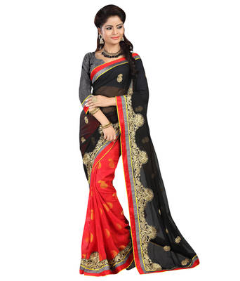 Black embroidered Jacquard saree With Blouse 1