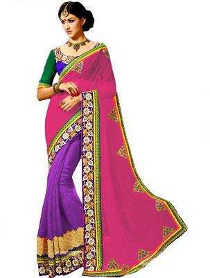 multicolor embroidered georgette saree With Blouse 1