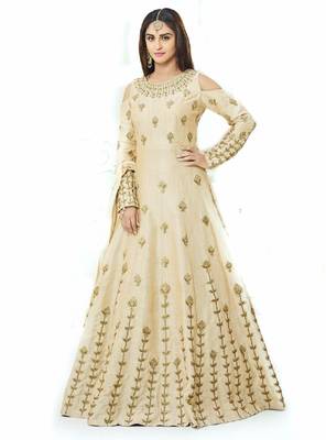 Cream silk embroidered semi stitiched salwar with dupatta 1
