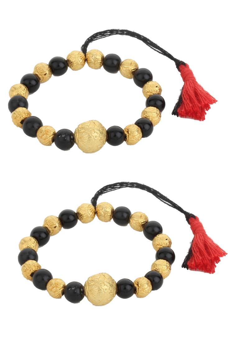 Black Beads Golden Unisex Nazariye Bangles For Babies