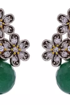 ANTIQUE VICTORIAN STONES STUDDED TOPS WITH GREEN PEARLS DROP