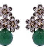 ANTIQUE VICTORIAN STONES STUDDED TOPS WITH GREEN PEARLS DROP