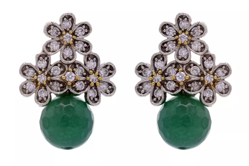 ANTIQUE VICTORIAN STONES STUDDED TOPS WITH GREEN PEARLS DROP