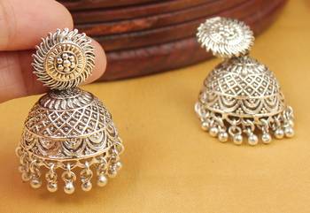 Awesome Designer Silver Tone Peacock Jhumkas 1