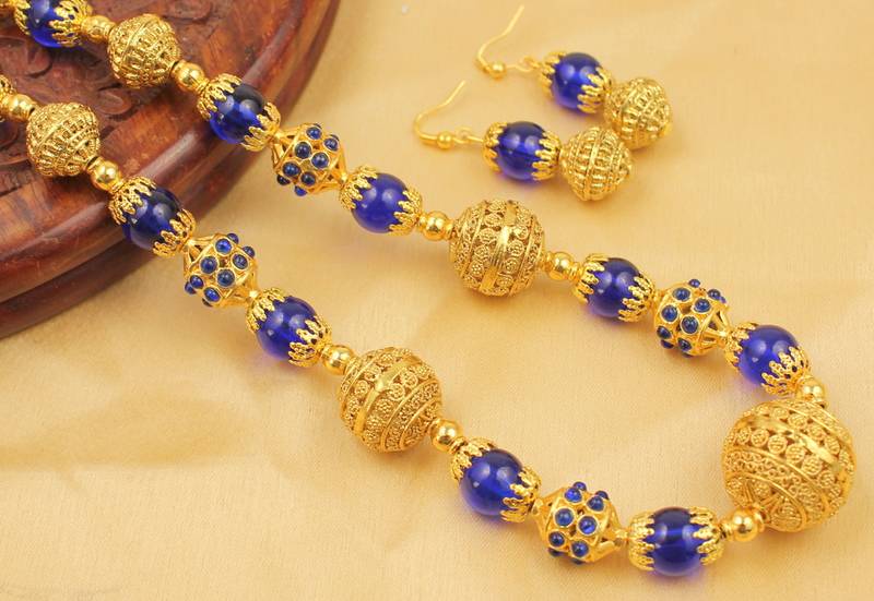 Beautiful Handmade Designer Blue Necklace Set  Dj02451