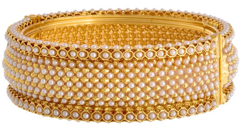 Traditional & Ethnic Gold Plated Pearl Designer Openabel Kada for Women & Girls