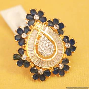 Blue Sapphire Diamond Look Adjustable Ring 1
