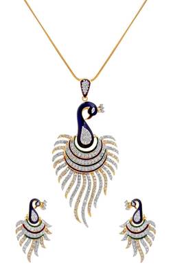 M Creation Beautiful CZ Studded Gold Plated Pendant Set for Women 1