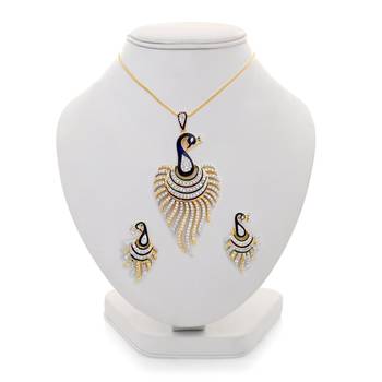 M Creation Beautiful CZ Studded Gold Plated Pendant Set for Women 3