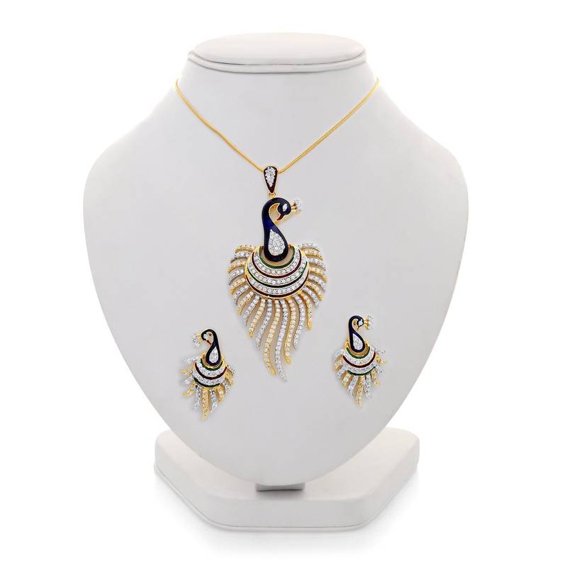 M Creation Beautiful CZ Studded Gold Plated Pendant Set for Women