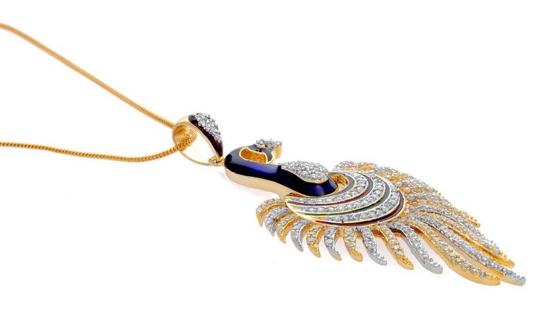 M Creation Beautiful CZ Studded Gold Plated Pendant Set for Women