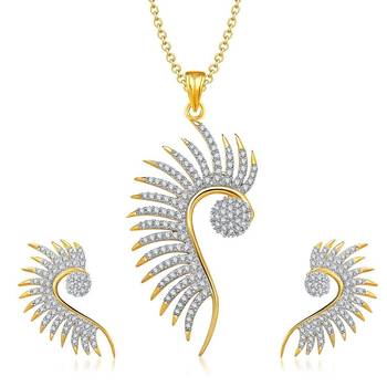 M Creation Beautiful CZ Studded Gold Plated Pendant Set for Women 1