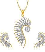 M Creation Beautiful CZ Studded Gold Plated Pendant Set for Women