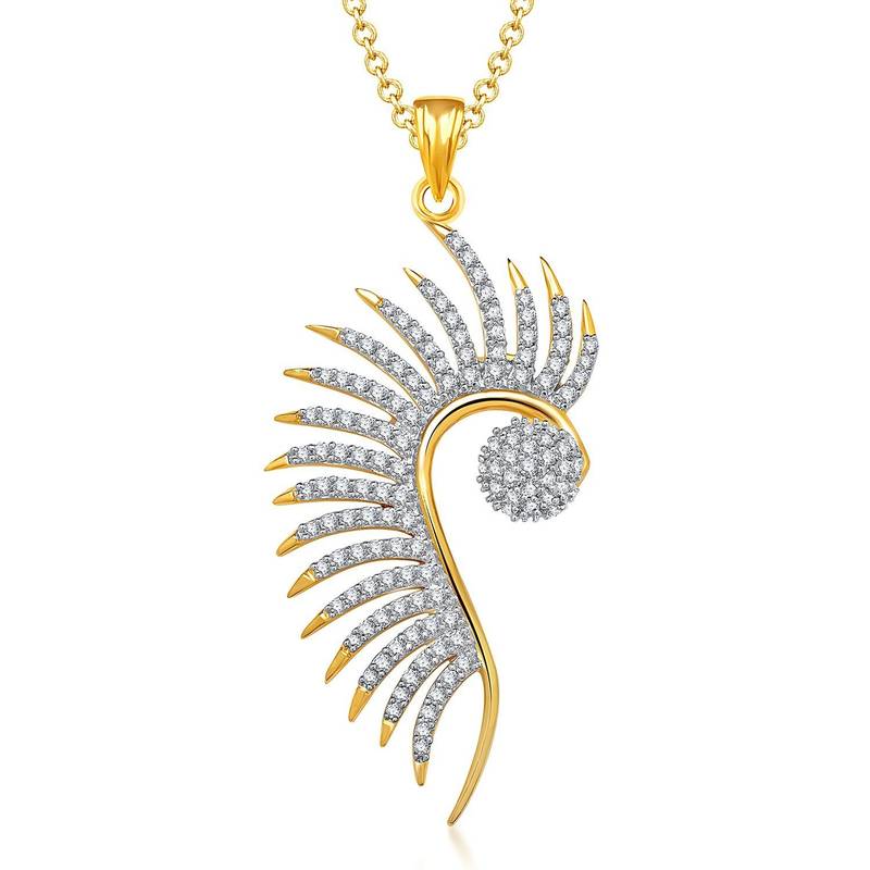 M Creation Beautiful CZ Studded Gold Plated Pendant Set for Women