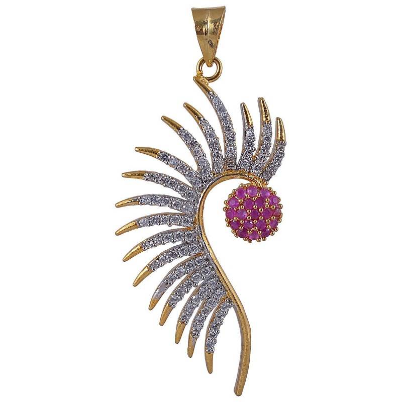 M Creation Beautiful CZ Studded Gold Plated Pendant Set for Women