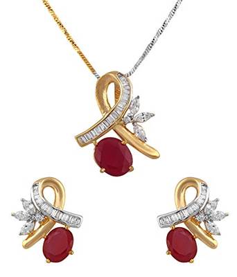 M Creation Beautiful CZ Studded Gold Plated Pendant Set for Women 1
