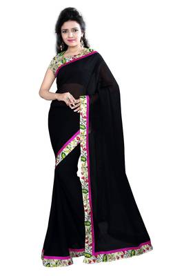 black printed georgette saree With Blouse 1