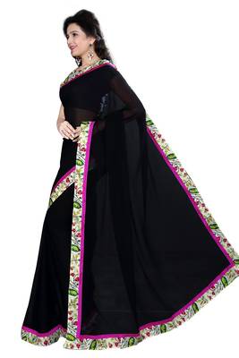 black printed georgette saree With Blouse 3