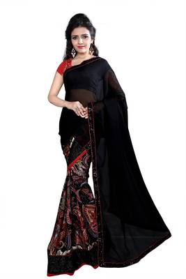 black printed georgette saree With Blouse 1