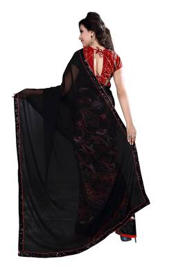 black printed georgette saree With Blouse 2