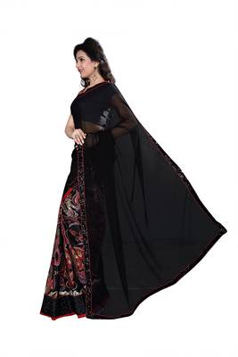 black printed georgette saree With Blouse 3
